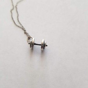 Sterling Silver Small 3D Dumbbell Weight Charm Necklace